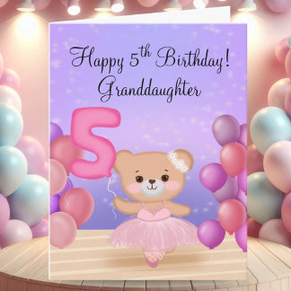 Granddaughter 5th Birthday Teddy Bear Ballerina Card