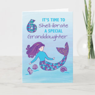 Granddaughter 6th Birthday Sparkly Look Mermaid Card
