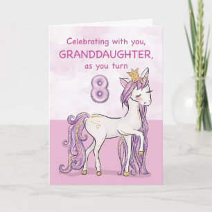 Granddaughter 8th Birthday Pink Horse With Crown Card
