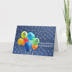 Granddaughter 9th birthday coloured balloons card