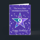 Granddaughter 9th Birthday Shining Star Purple Card<br><div class="desc">Let your granddaughter feel extra special on her 9th birthday with this joyful and colourful design! A large watercolor star, glowing in a mix of purples, blues, pinks, and greens, takes centre stage against a whimsical periwinkle backdrop. Smaller textured stars twinkle all around, adding to the fun. A cheerful and...</div>