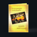 Granddaughter, a birthday card with a violin<br><div class="desc">A musical card featuring a violin lying on silk. In the background is a page of sheet music. See the whole range of cards for ages and relationships in my store. All artwork copyright Norma Cornes</div>