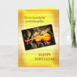 Granddaughter, a birthday card with a violin<br><div class="desc">A musical card featuring a violin lying on silk. In the background is a page of sheet music. See the whole range of cards for ages and relationships in my store. All artwork copyright Norma Cornes</div>