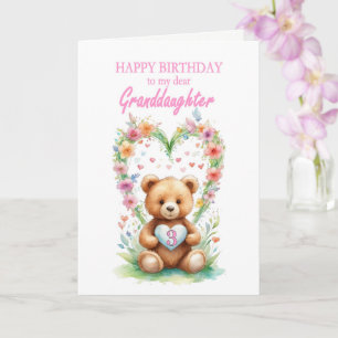 Granddaughter Age 3 Teddy Bear  Card