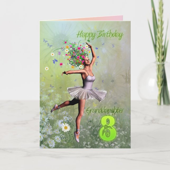 Granddaughter age 8, flower fairy birthday card (Front)