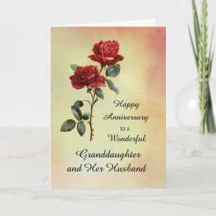 Granddaughter and Her Husband Anniversary Red Rose Card