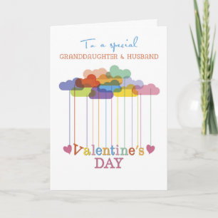 Granddaughter and Husband Valentine Rainbow Clouds Holiday Card