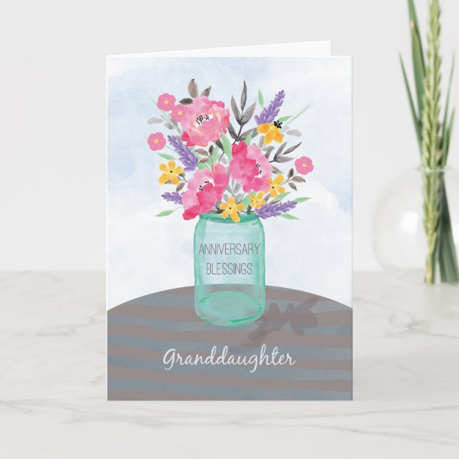 Granddaughter Anniversary Blessings Jar Vase Card (Front)
