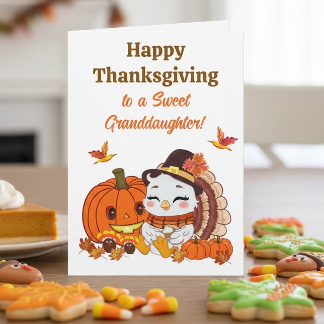 Granddaughter Baby Turkey & Pumpkin Thanksgiving  Card (Creator Uploaded)