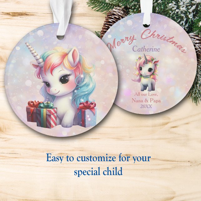 Granddaughter Baby Unicorn with Christmas Gifts Ornament (Creator Uploaded)
