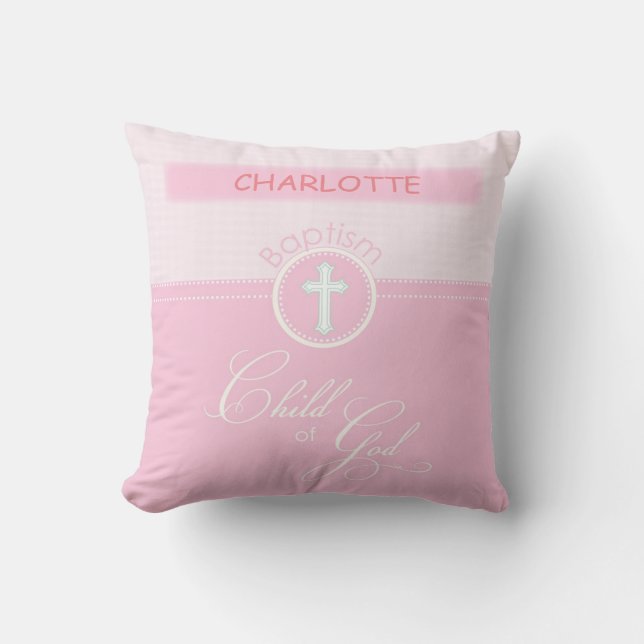Granddaughter Baptism, Custom Name, Pink Child o Cushion (Front)