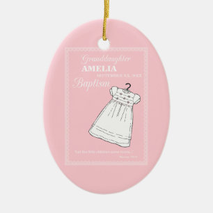 Granddaughter, Baptism Gown on Pink Personalised Ceramic Ornament
