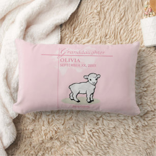 Granddaughter Baptism Pink Girl Lamb Name and Date Lumbar Cushion