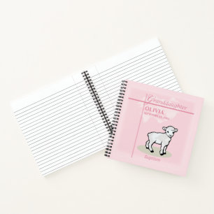 Granddaughter Baptism Pink Girl Lamb Name and Date Notebook