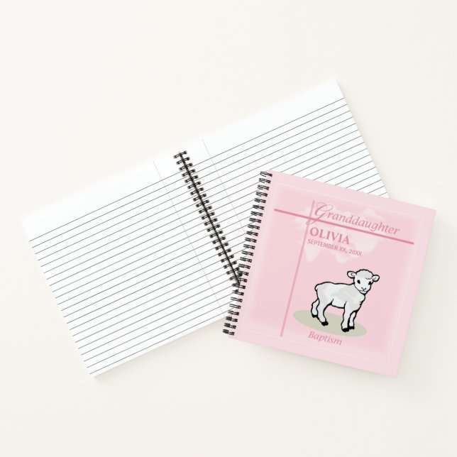 Granddaughter Baptism Pink Girl Lamb Name and Date Notebook (Inside)