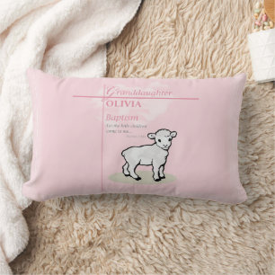 Granddaughter Baptism Pink Lamb Personalised Lumbar Cushion