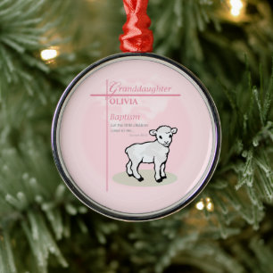 Granddaughter Baptism Pink Lamb Personalised Metal Ornament