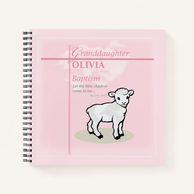 Granddaughter Baptism Pink Lamb Personalised Notebook (Front)