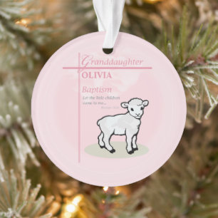 Granddaughter Baptism Pink Lamb Personalised Ornament