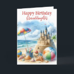 Granddaughter Beach Birthday Folded Greeting Card<br><div class="desc">This birthday card was created for girls that like the beach.  The  image features a digital watercolor of the beach,  with sandcastle,  beach ball and seashell.  Personalise the greeting to make this card extra special. (Ai art created by Susang6)</div>