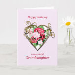 Granddaughter Birthday Antique Painted Roses Card<br><div class="desc">A romantic birthday card. A painting of roses is framed by an embellished golden heart. Give your granddaughter a birthday greeting with a beautiful painting of a bouquet of roses.</div>