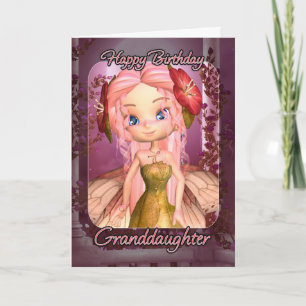 Granddaughter Birthday Card - Cute Pink Fairy