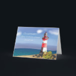 Granddaughter Birthday Coastal Lighthouse Card<br><div class="desc">Celebrate your granddaughter’s special day with this enchanting birthday card! Adorned with a captivating watercolor lighthouse, its wide red and white stripes stand tall amidst rocky surroundings, overlooking a sandy beach and the vast ocean. The sky gracefully carries your personalised message, written in elegant white script. Perfect for your beloved...</div>