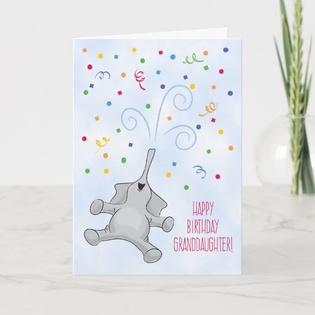 Granddaughter Birthday, Elephant & Confetti Card (Front)