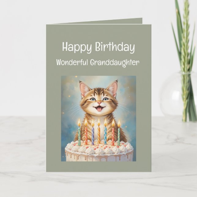 Granddaughter Birthday Funny Cat Smiling Card (Front)