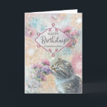 Granddaughter Birthday Kitty and Flowers Collage  Card<br><div class="desc">Birthday card for granddaughter with a sweet little kitten smelling a bouquet of flowers,  surrounded by a collage of other floral elements and watercolor and white inky marks.</div>