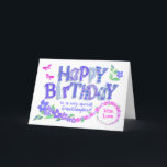 Granddaughter Birthday Pink and Blue Periwinkles  Holiday Card<br><div class="desc">A very pretty, floral birthday card for your granddaughter, with Periwinkle flowers in purplish blue ranging through lavender blue to pink. The front cover greeting is 'Happy Birthday' in large letters, filled with patterns from my 'Periwinkle Patch' collection and 'to a very special Granddaughter'. The large periwinkles in the left...</div>