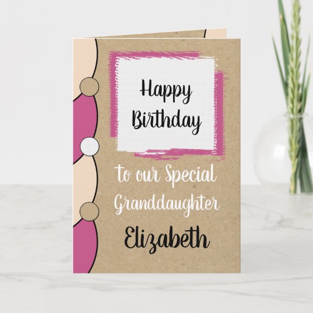 Granddaughter birthday pink white rustic card (Front)