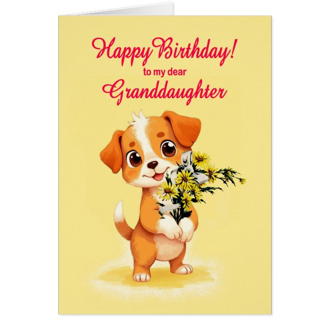 Granddaughter Birthday Puppy and Flowers  (Front)