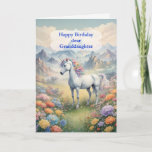 Granddaughter Birthday Unicorn  Card<br><div class="desc">Send wishes for a magical birthday. Wish your granddaughter a happy unicorn birthday. A dreamy image of a white unicorn with a rainbow main standing in a field of flowers. in the background are majestic mountains.The perfect card to give those who love magical and mystical unicorns.</div>