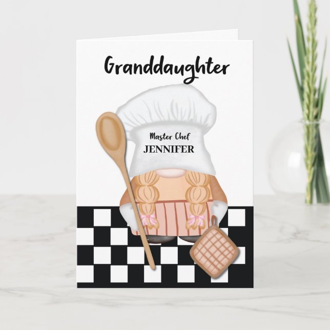 Granddaughter Birthday Whimsical Gnome Chef Cook Card (Front)