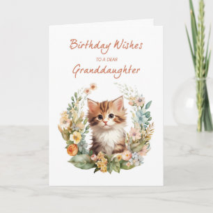 Granddaughter Birthday With Cute Cat in Wreath Card