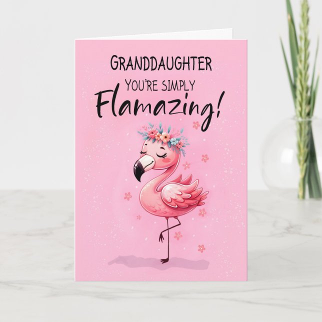 Granddaughter Birthday with Flamingo Fabulous Fun Card (Front)