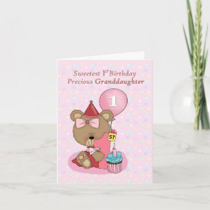 Granddaughter Birthday with Girl Bear and Cupcake Card