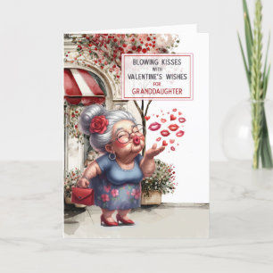 Granddaughter Blowing Kisses Valentine's Wishes Holiday Card
