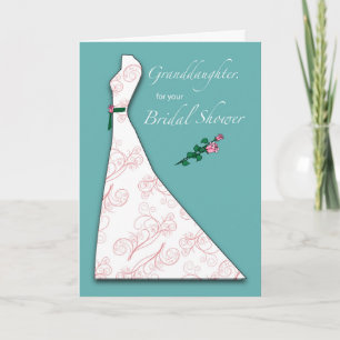 Granddaughter Bridal Shower Dress Silhouette Teal Invitation