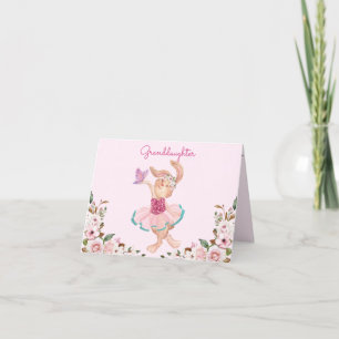 Granddaughter Bunny Ballerina Pink Girly Floral Holiday Card