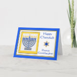 Granddaughter Chanukah Contemporary Menorah Card<br><div class="desc">Happy Chanukah Dearest Granddaughter,  contemporary menorah with blue candles,  paper greeting card. Digital illustration with a lit menorah and a Star of David. Art,  image,  and verse copyright © Shoaff Ballanger Studios,  2024.</div>