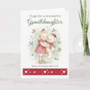 Granddaughter Christmas Hugs Watercolor Teddy Card