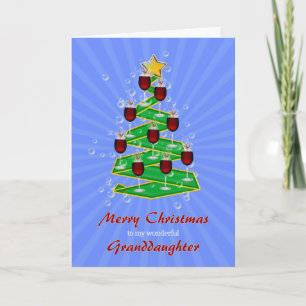 Granddaughter, Christmas Tree with Wine Holiday Card