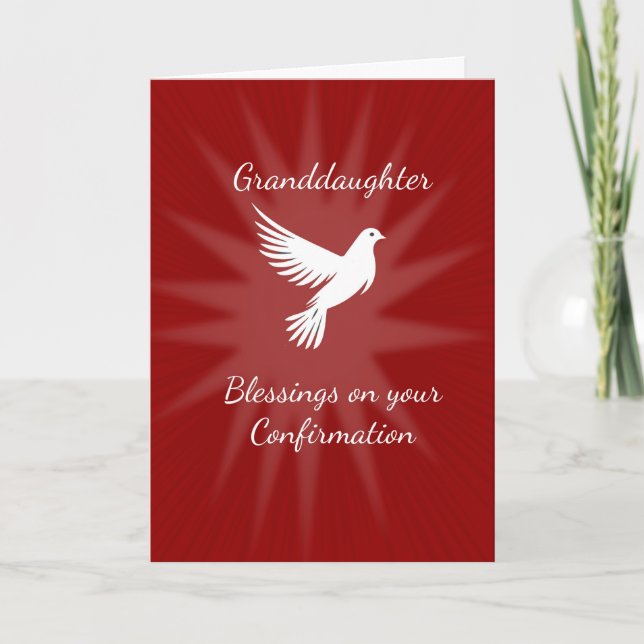 Granddaughter Confirmation Religious Red Dove Rays Card (Front)