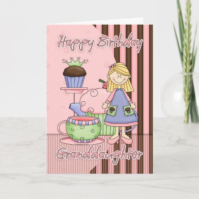 Granddaughter Cute Birthday Card - Cupcakes And Te (Front)