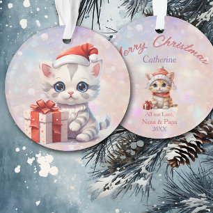 Granddaughter Cute Kitten with Christmas Gift Ornament