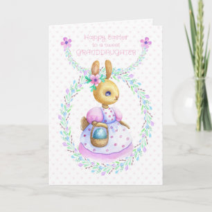 Granddaughter Easter Bunny with Basket Coloured Eg Card