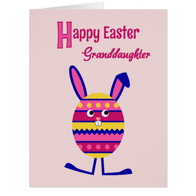Granddaughter Easter egg bunny large pink card (Front)