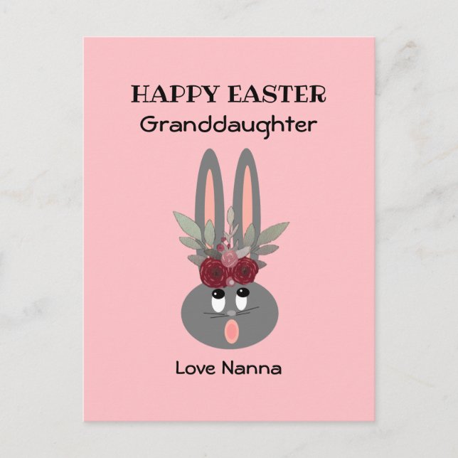 Granddaughter Easter Pink Bunny Personalised  Holiday Postcard (Front)